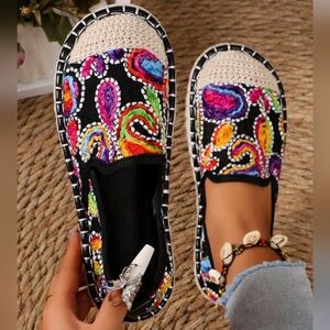 New Colorful Embroidered Women's Slip-On Shoes, Women Floral Pattern Espadrilles